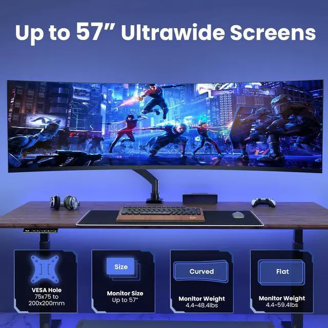 Alt view image 2 of 5 - Ultrawide Monitor-Arm Heavy Duty 22-57 - PUTORSEN Aluminum Single Monitor Mount Holds up to 59.4 lbs, Premium Adjustable Desk Mount Stand, VESA 75/100/200 mm, Black