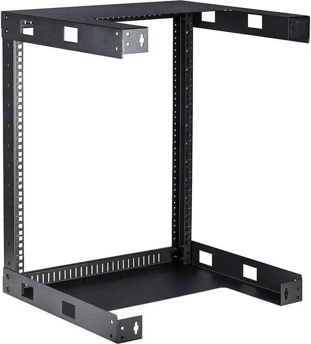 Alt view image 2 of 5 - KENUCO Black 9U Wall Mount Open Frame Steel Network Equipment Rack 17.75 Inch Deep - Black - 9U - W19'' x D17.75'' x H19.25'' (REG-9U)