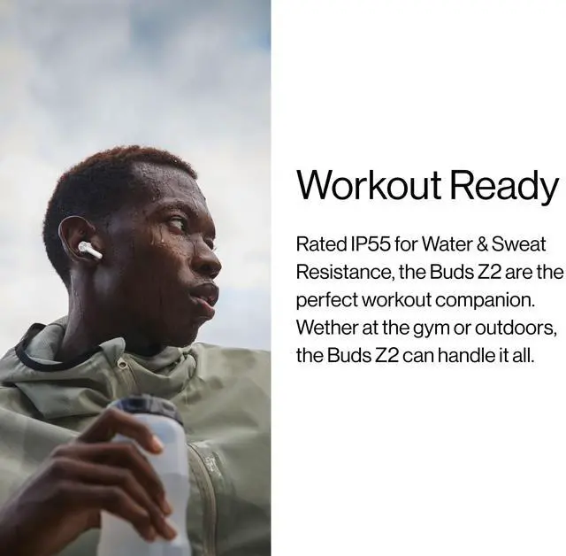 Alt view image 4 of 5 - OnePlus Buds Z2 True Wireless Earbud Headphones-Touch Control with Charging Case,Active Noise Cancellation,IP55 Waterproof Stereo Earphones for Home,Sport, Obsidian Black
