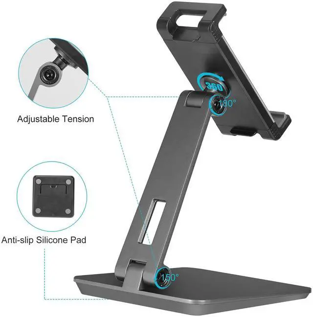 Alt view image 3 of 5 - SHUOSUO Tablet Stand Adjustable & Foldable, 360° Swivel Heavy Aluminum Tablet Holder for Desk, Compatible with iPad Pro/Air/Mini, Galaxy Tab, Surface Pro, Kindle Fire (7-13") (Dark Gray)