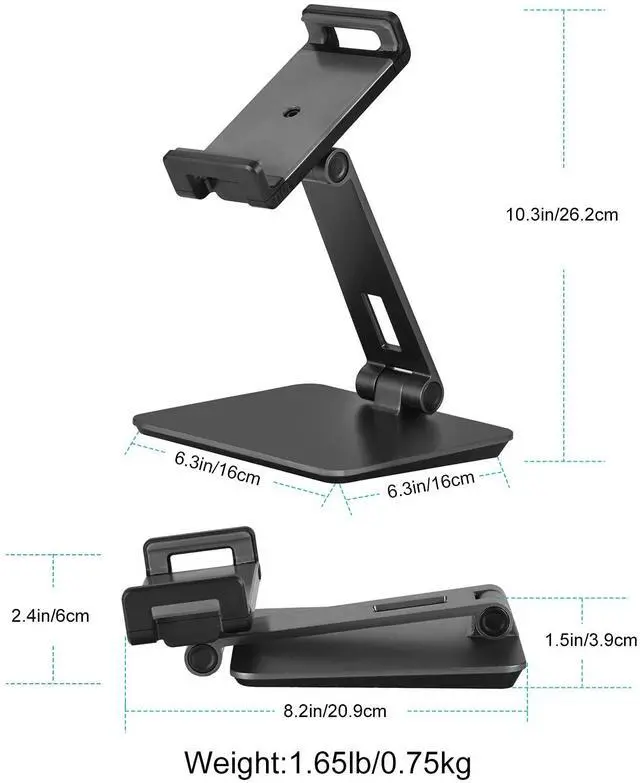 Alt view image 5 of 5 - SHUOSUO Tablet Stand Adjustable & Foldable, 360° Swivel Heavy Aluminum Tablet Holder for Desk, Compatible with iPad Pro/Air/Mini, Galaxy Tab, Surface Pro, Kindle Fire (7-13") (Dark Gray)