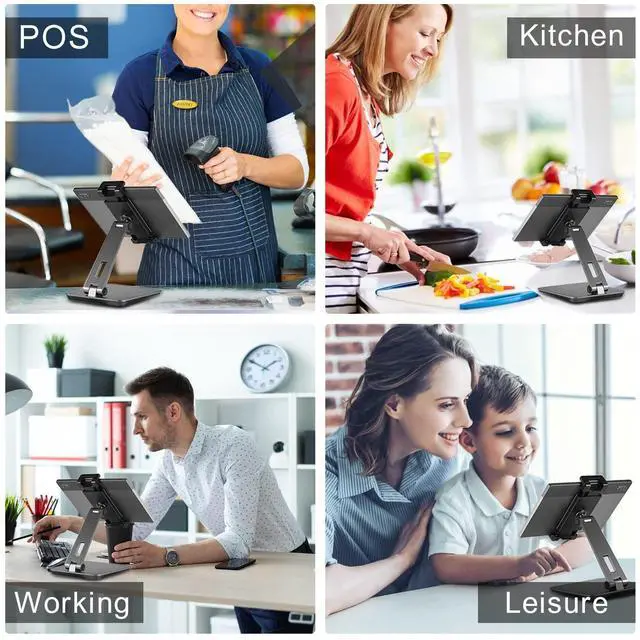 Alt view image 2 of 5 - SHUOSUO Tablet Stand Adjustable & Foldable, 360° Swivel Heavy Aluminum Tablet Holder for Desk, Compatible with iPad Pro/Air/Mini, Galaxy Tab, Surface Pro, Kindle Fire (7-13") (Dark Gray)