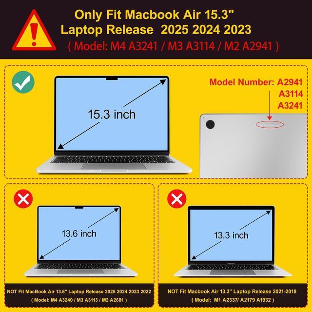 Alt view image 2 of 5 - Tuiklol for 2025 2024 2023 MacBook Air 15 inch Case with M4 /M3/ M2 Chip Model A3241 / A3114 / A2941,Heavy Duty Protective Hard Shell with Keyboard Cover for MacBook Air 15.3 Cover,White