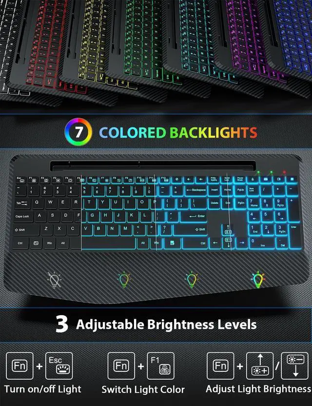 Alt view image 2 of 5 - Wireless Keyboard and Mouse Backlits, Wrist Rest, LED Mouse, Rechargeable Ergonomic Keyboard with Phone Holder, Silent Light Up Combo for Computer, Mac, PC, Laptop, Chromebook (Black)