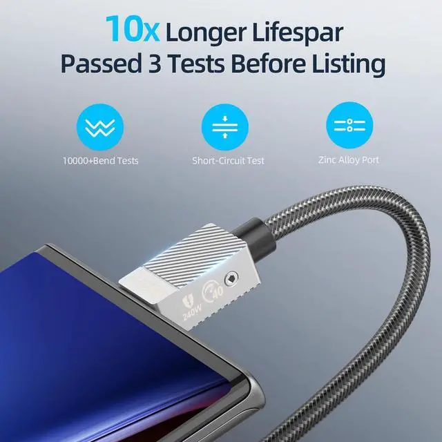 Alt view image 5 of 5 - 40Gbps Thunderbolt 4 Cable, 240W USB-C Charger Cable, USB-C to USB-C Cable Compatible with MacBook Pro/Air, iPad Pro, Samsung S23/22/21/203.3FT