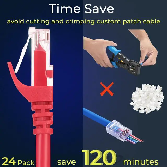 Alt view image 3 of 5 - Rapink Patch Cables Cat6 5ft (24 Pack), Ethernet Patch Cable 10G Support, Cat 6 Patch Cable for Patch Panel to Switch, Flexiable Cat 6 Ethernet Cable with Gold Plated Red