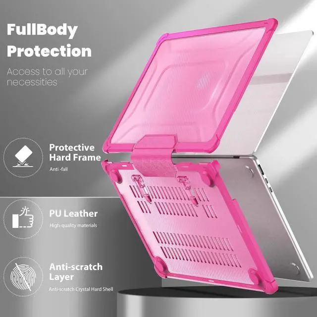 Alt view image 3 of 5 - MEEgoodo for MacBook Air 13.6 inch Case 2025 2024 2022 (A3240/A3113/A2681) with M4/M3 M2, Laptop Hard Shell for MacBook Air 13", Cover with Heavy Duty Rugged Shockproof Kickstand, Pink XK
