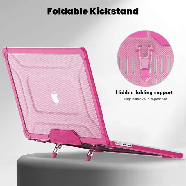 Alt view image 4 of 5 - MEEgoodo for MacBook Air 13.6 inch Case 2025 2024 2022 (A3240/A3113/A2681) with M4/M3 M2, Laptop Hard Shell for MacBook Air 13", Cover with Heavy Duty Rugged Shockproof Kickstand, Pink XK