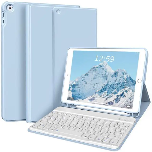 Main image of kenke Case with Keyboard for iPad 9th/8th/7th Generation 10.2 inch 2021/2020/2019 Detachable Wireless Bluetooth Keyboard Cover Thin & Light with Left Side Pencil Holder Auto Wake/SleepBlue
