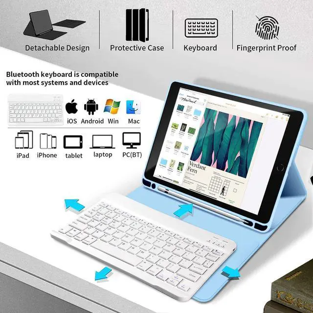 Alt view image 2 of 5 - kenke Case with Keyboard for iPad 9th/8th/7th Generation 10.2 inch 2021/2020/2019 Detachable Wireless Bluetooth Keyboard Cover Thin & Light with Left Side Pencil Holder Auto Wake/SleepBlue