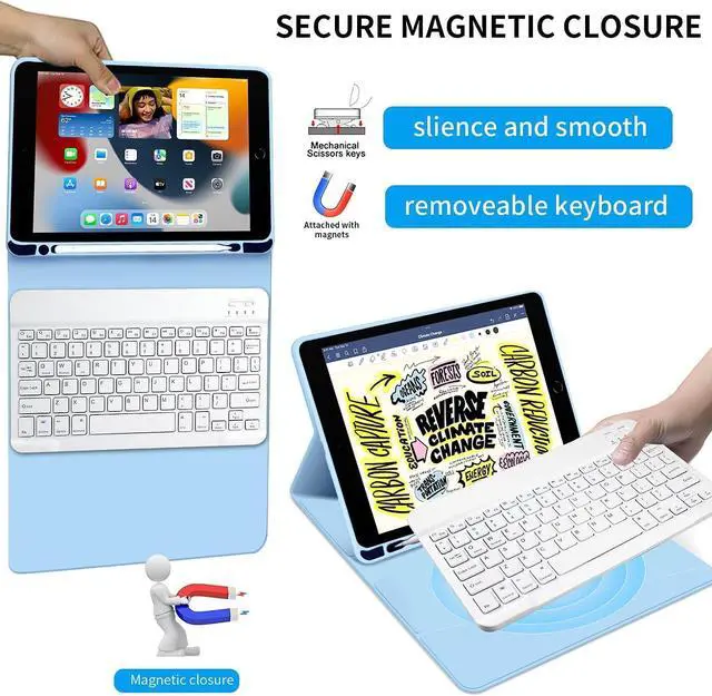 Alt view image 4 of 5 - kenke Case with Keyboard for iPad 9th/8th/7th Generation 10.2 inch 2021/2020/2019 Detachable Wireless Bluetooth Keyboard Cover Thin & Light with Left Side Pencil Holder Auto Wake/SleepBlue
