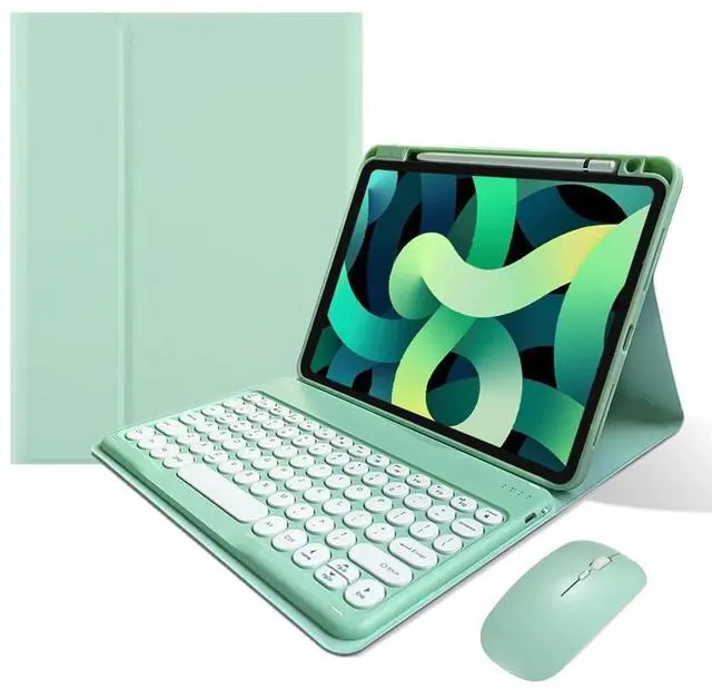 Main image of KMXDD Keyboard Case Mouse Compatible with iPad Air 11 inch M3 M2/ Air 5th 4th Generation 10.9" / iPad Pro 11 4th/3th/2th/1st Gen Case with Round Key Cute Removable Color Keyboard,Mint Green