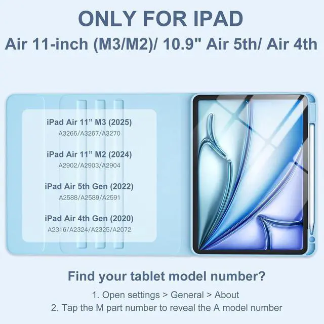 Alt view image 2 of 5 - Harvopu Compatible for iPad Air 11-inch/ 10.9" Air 5th 4th Generation Case with Keyboard - Backlit Detachable, Folio Cover with Pencil Holder for iPad Air 11 Inch M3/M2, Air 5/ Air 4 (Sky Blue)