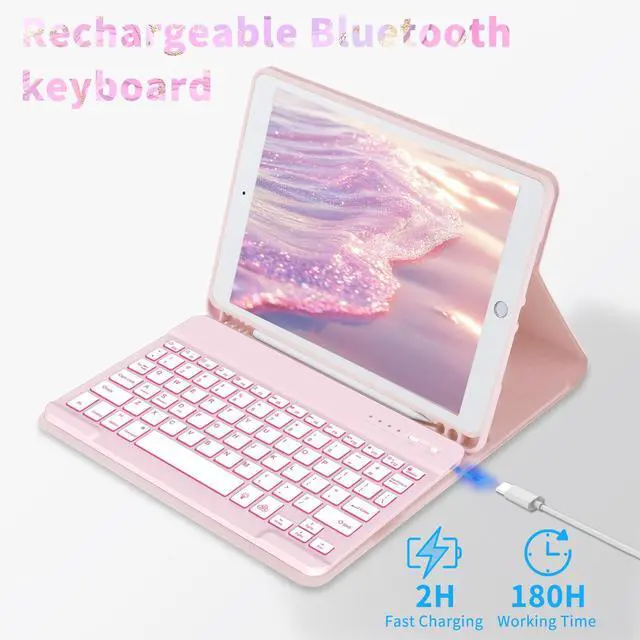 Alt view image 5 of 5 - FUWANG Keyboard Case for iPad 9th 8th 7th Generation 10.2 inch, Detachable 7 Colors Backlit for iPad 9th Generation Case with Keyboard, Keyboard Case for iPad Pro 10.5"/Air 3rd Gen, with Pencil Holder