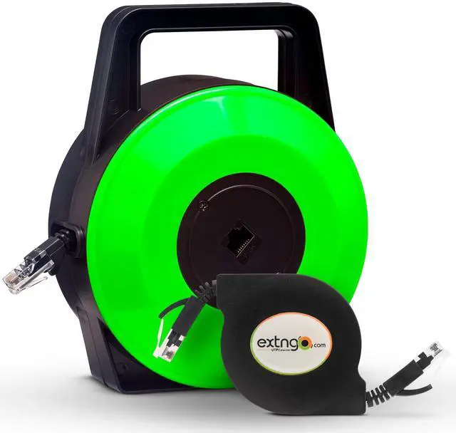 Main image of EXTNGO Retractable Network Cable Extender, 33 Feet - CAT 6 Ethernet Cable Flat-Portable 1Gbps Data Speed-Swiftly Setup Temp Networks-Cascadable Male-Female RJ45 Connector-UTP Cable Reel
