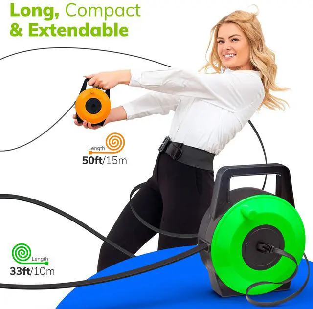 Alt view image 3 of 5 - EXTNGO Retractable Network Cable Extender, 33 Feet - CAT 6 Ethernet Cable Flat-Portable 1Gbps Data Speed-Swiftly Setup Temp Networks-Cascadable Male-Female RJ45 Connector-UTP Cable Reel