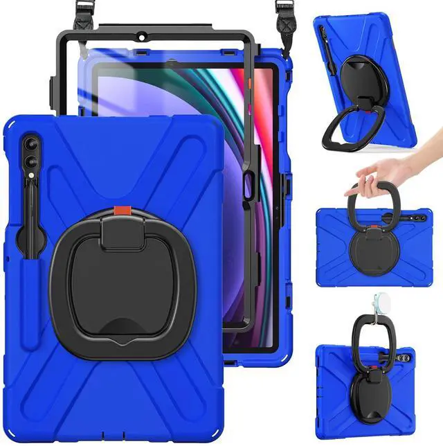 Main image of BRAECN Case for Galaxy Tab S10+/S9 FE+/S9+/S8+/S7 FE/S7+ 12.4 Inch SM-X820/X810/X800, Rugged Silicone Cover with Screen Protector, Kickstand, Shoulder Strap, S Pen Holder for Galaxy Tab S9 Plus, Blue