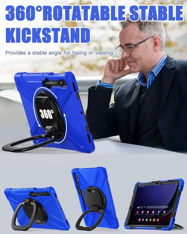 Alt view image 3 of 5 - BRAECN Case for Galaxy Tab S10+/S9 FE+/S9+/S8+/S7 FE/S7+ 12.4 Inch SM-X820/X810/X800, Rugged Silicone Cover with Screen Protector, Kickstand, Shoulder Strap, S Pen Holder for Galaxy Tab S9 Plus, Blue