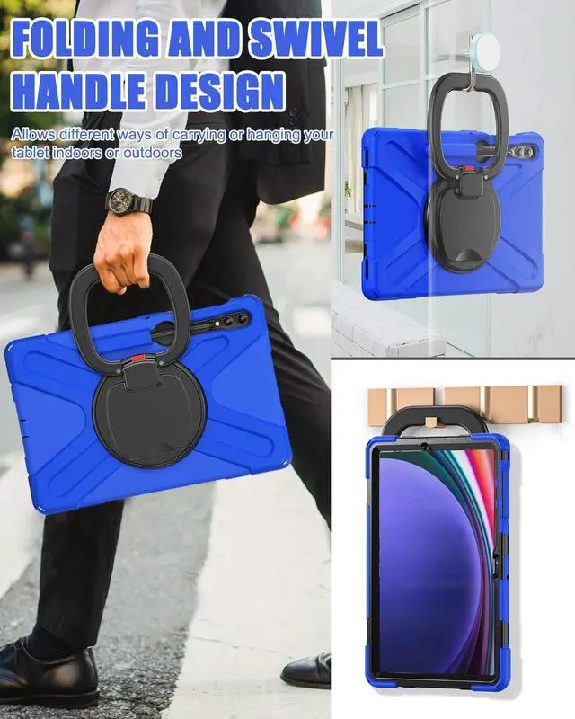 Alt view image 4 of 5 - BRAECN Case for Galaxy Tab S10+/S9 FE+/S9+/S8+/S7 FE/S7+ 12.4 Inch SM-X820/X810/X800, Rugged Silicone Cover with Screen Protector, Kickstand, Shoulder Strap, S Pen Holder for Galaxy Tab S9 Plus, Blue