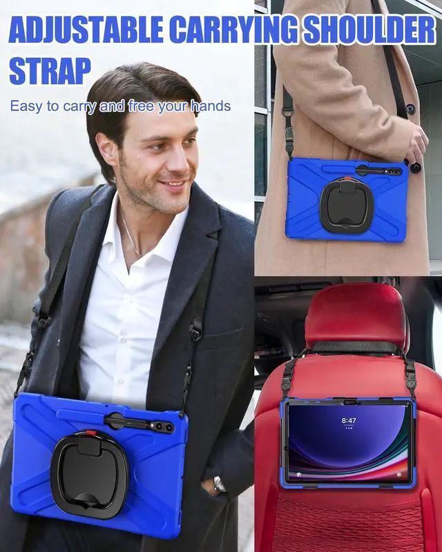Alt view image 5 of 5 - BRAECN Case for Galaxy Tab S10+/S9 FE+/S9+/S8+/S7 FE/S7+ 12.4 Inch SM-X820/X810/X800, Rugged Silicone Cover with Screen Protector, Kickstand, Shoulder Strap, S Pen Holder for Galaxy Tab S9 Plus, Blue