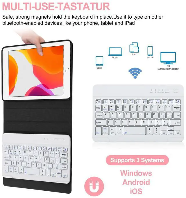 Alt view image 4 of 5 - BORIYUAN iPad mini Keyboard Case, Detachable Wireless Bluetooth Keyboard Slim Folio Smart Cover for Apple iPad mini 5 2019/iPad Mini 1 2 3 4 - Rose Gold