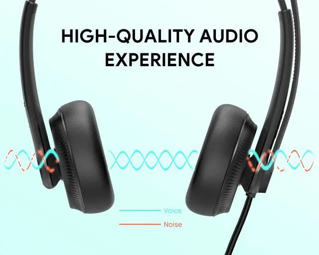 Alt view image 2 of 5 - UH34 USB Headset with Microphone for PC Laptop,Wired Headset,On-Ear Headphones with Noise-Cancelling Microphone UH34 Dual UC