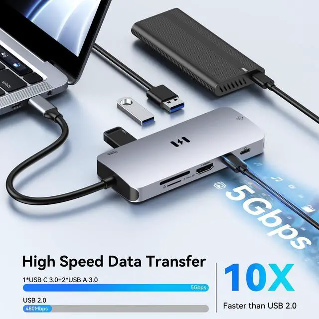 Alt view image 4 of 5 - USB C Adapters for MacBook Pro/Air, Mac Dongle with 3 USB Port, 9 in 1 Macbook Hub to HDMI, RJ45 Ethernet,100W Pd Charging, USB C to SD/TF Card Reader Compatible With Macbook/Dell XPS, Lenovo Thinkpad