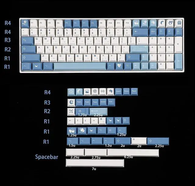 Alt view image 2 of 4 - YMDK 143 Sea Fog Love Letter Cherry Profile Dye Sub Thick PBT 5 Sides Mac Keycaps Set for ANSI 104 87 61 96 75 GMMK NCR80 Mx Keyboard