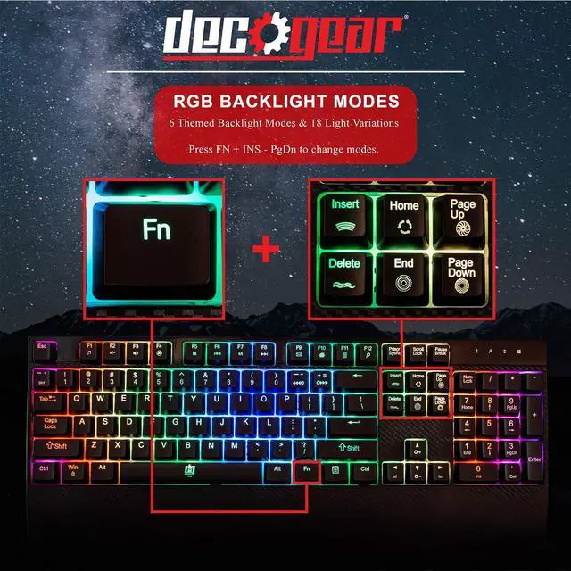 Alt view image 2 of 5 - Deco Gear Mechanical Gaming Keyboard, Anti-Ghosting, Ergonomic Fixed Palm Rest, Full Customizable RGB Backlit, Carbon Fiber Design, Outemu Blue Switch, Wired, Black