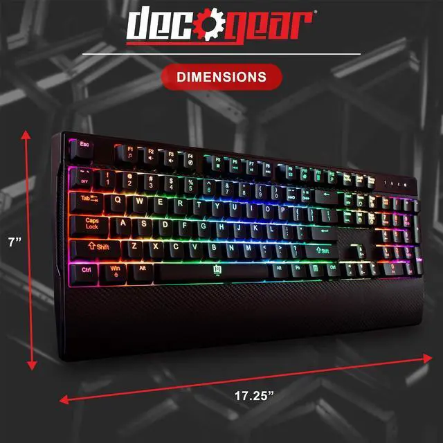 Alt view image 4 of 5 - Deco Gear Mechanical Gaming Keyboard, Anti-Ghosting, Ergonomic Fixed Palm Rest, Full Customizable RGB Backlit, Carbon Fiber Design, Outemu Blue Switch, Wired, Black