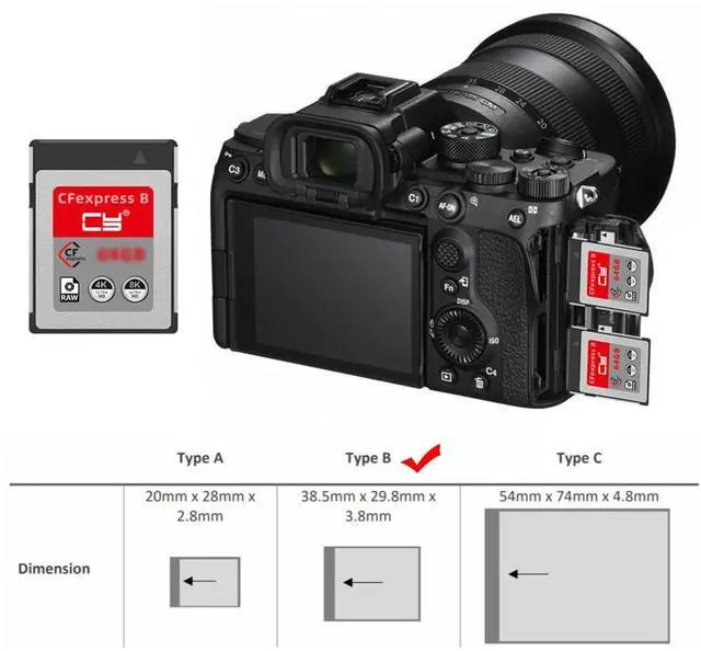 Alt view image 2 of 5 - xiwai CFexpress Type-B 64GB CFE CFB Memory Card Adapter Compatible with XS Camera 8K RAW PCIe Expansion