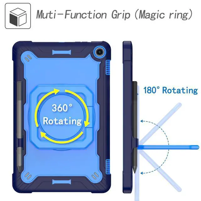 Alt view image 3 of 5 - zukof Case for Amazon Fire Max 11 inch Tablet (13th Generation, 2023 Release) Hybrid Shockproof 360 Rotating Multi-Functional Ring Stand Case with Shoulder Straps (Blue/Blue)