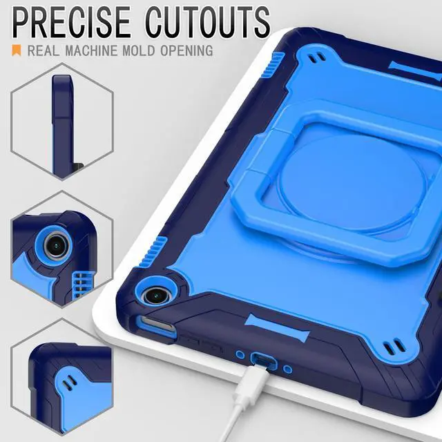 Alt view image 4 of 5 - zukof Case for Amazon Fire Max 11 inch Tablet (13th Generation, 2023 Release) Hybrid Shockproof 360 Rotating Multi-Functional Ring Stand Case with Shoulder Straps (Blue/Blue)
