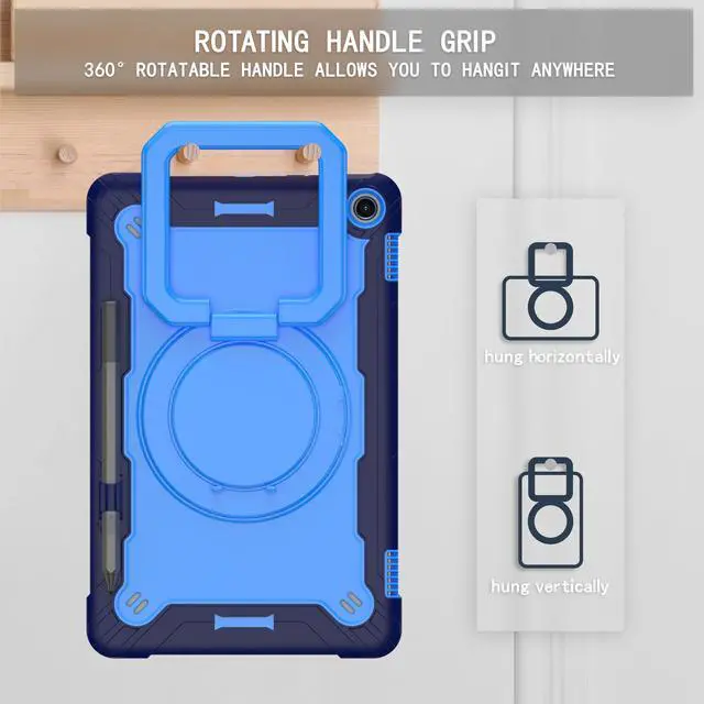 Alt view image 2 of 5 - zukof Case for Amazon Fire Max 11 inch Tablet (13th Generation, 2023 Release) Hybrid Shockproof 360 Rotating Multi-Functional Ring Stand Case with Shoulder Straps (Blue/Blue)