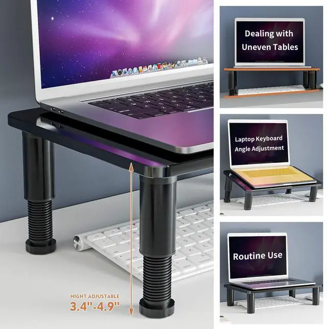 Alt view image 2 of 5 - 2 Pack Computer Monitor Stand Riser with Height Adjustable Multi Media Desktop Stand for Flat Screen LCD LED TV, Laptop/Notebook/Xbox One, Black HD01B-202