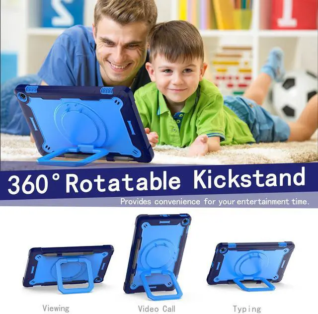 Alt view image 5 of 5 - zukof Case for Amazon Fire Max 11 inch Tablet (13th Generation, 2023 Release) Hybrid Shockproof 360 Rotating Multi-Functional Ring Stand Case with Shoulder Straps (Blue/Blue)