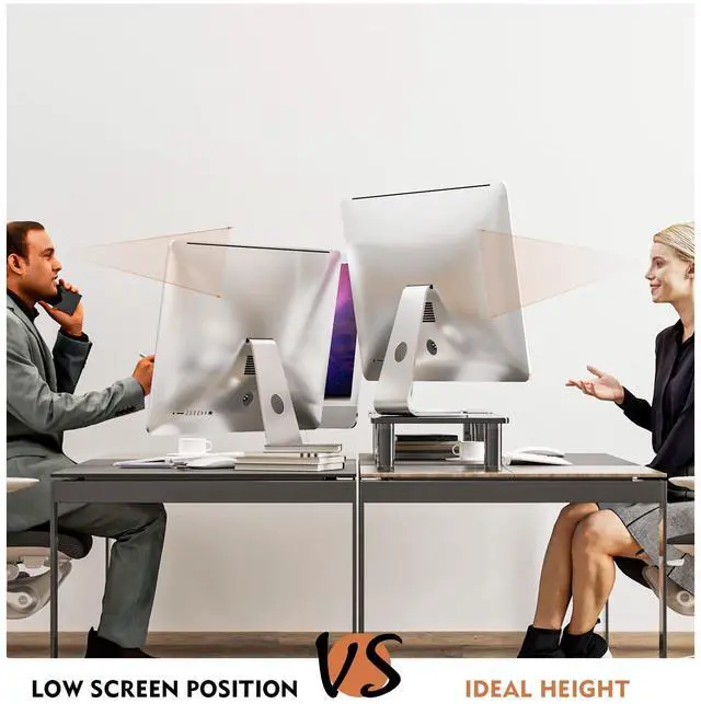 Alt view image 5 of 5 - 2 Pack Computer Monitor Stand Riser with Height Adjustable Multi Media Desktop Stand for Flat Screen LCD LED TV, Laptop/Notebook/Xbox One, Black HD01B-202