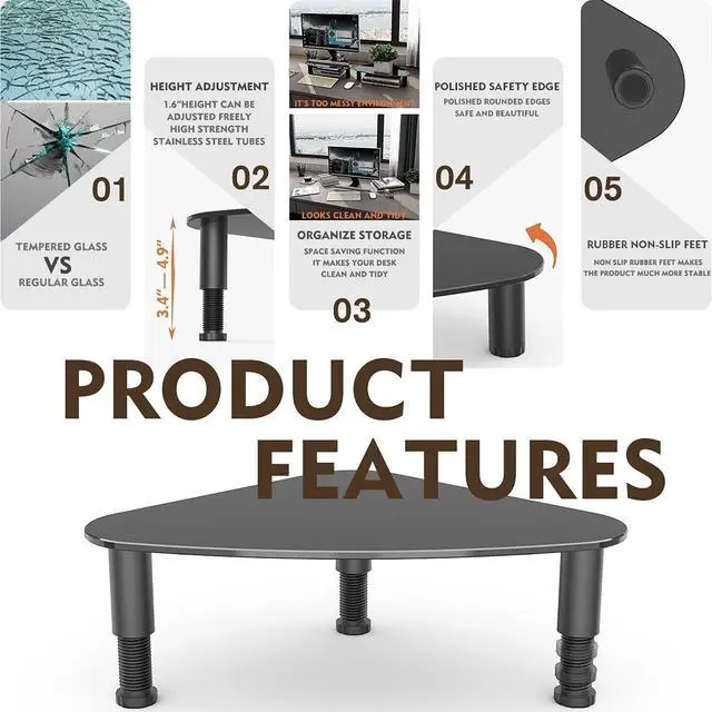 Alt view image 2 of 5 - Hemudu 2 Pack Computer Monitor Riser | Triangle Save Space Desktop Corner Stand for Computer Monitor & Laptop Black HD01B-203