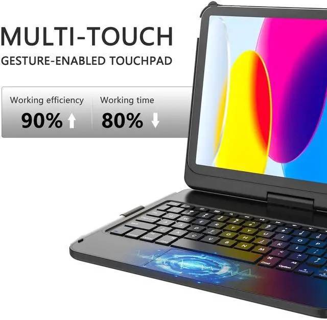Alt view image 4 of 5 - TaIYanG for iPad 10th Generation Case with Keyboard 10.9" 2022 & 11th (A16) 2025, Touch Trackpad Keyboard Case for 11/10th Generation-360° Rotate,Pencil Holder, Keyboard for iPad 10th Gen, Black