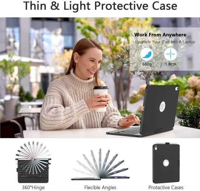 Alt view image 5 of 5 - TaIYanG for iPad 10th Generation Case with Keyboard 10.9" 2022 & 11th (A16) 2025, Touch Trackpad Keyboard Case for 11/10th Generation-360° Rotate,Pencil Holder, Keyboard for iPad 10th Gen, Black