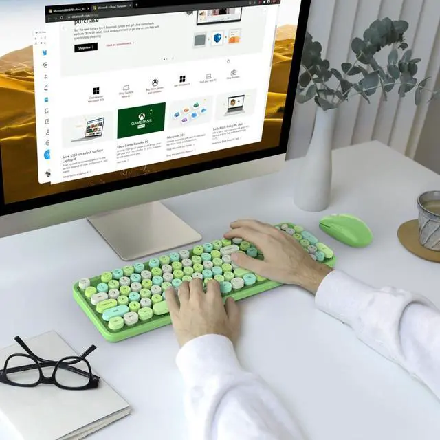 Alt view image 3 of 5 - Wireless Keyboard and Mouse Combo, MOWUX Colorful Computer Full Size 2.4G Plug and Play Wireless Typewriter Keyboard and Mouse Set for Windows, Computer, Desktop, PC, Notebook (Green Colorful)