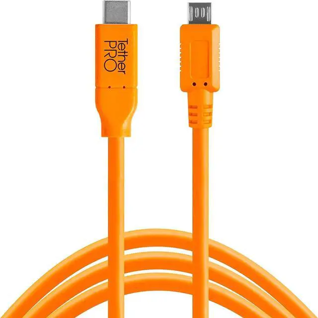 Main image of Tether Tools TetherPro USB-C to 2.0 Micro-B 5-Pin Cable | for Fast Transfer and Connection Between Camera and Computer | High Visibility Orange | 15 Feet (4.6 m)