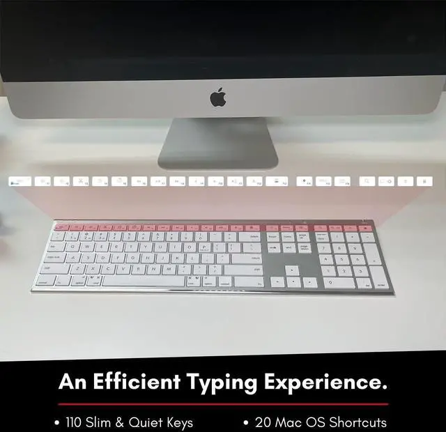 Alt view image 5 of 5 - Macally Wireless Bluetooth Keyboard for Mac - Compatible Apple Keyboard or MacBook Pro/Air, iMac - Multi-Device, Up to 3 Devices with 110 Keys, 20 Shortcuts, Numeric Keypad, and Rechargeable - Silver