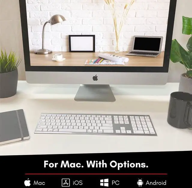 Alt view image 3 of 5 - Macally Wireless Bluetooth Keyboard for Mac - Compatible Apple Keyboard or MacBook Pro/Air, iMac - Multi-Device, Up to 3 Devices with 110 Keys, 20 Shortcuts, Numeric Keypad, and Rechargeable - Silver