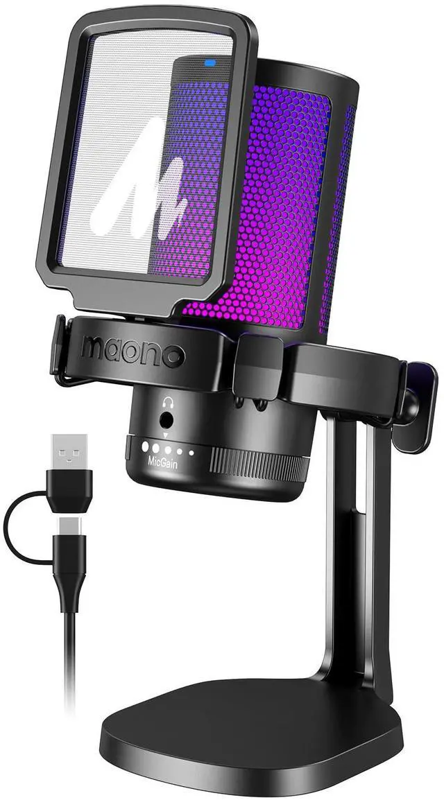 Main image of MAONO USB Gaming Microphone for PC, Noise Cancellation Condenser Mic with RGB Lights, Mute, Gain for Streaming, Recording, Podcast, Chat, Twitch, YouTube, Discord, Computer, PS5, PS4, GamerWave