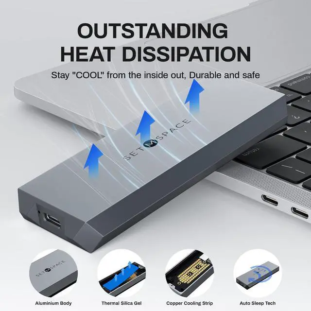 Alt view image 2 of 4 - NVME Enclosure ['Tough Guy' Quality], 20 Gbps M.2 Enclosure for M-Key PCIe NVME, Solid Aluminium Alloy SETMSPACE M.2 Enclosure with USBC/A Cable, Screw Fixed SSD Enclosure for 2230/2242/2260/2280-NEW