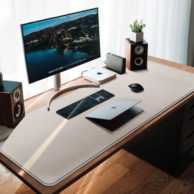 Alt view image 2 of 5 - CENNBIE 39.3" x 19.6" Leather Desk mat,Desk mats on top of desks, Perfect Desk Mate for Office and Home, Rectangular, Large(Cream Color)