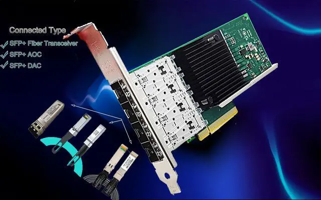 Alt view image 4 of 5 - 10Gb PCI-E NIC Network Card 10G Quad-Port SFP+ Ethernet Converged LAN Adapter CNA Compatible with Intel X710-DA4 PCI Express 3.0 x8/x16 Networking Server Support Windows/Linux/VMware
