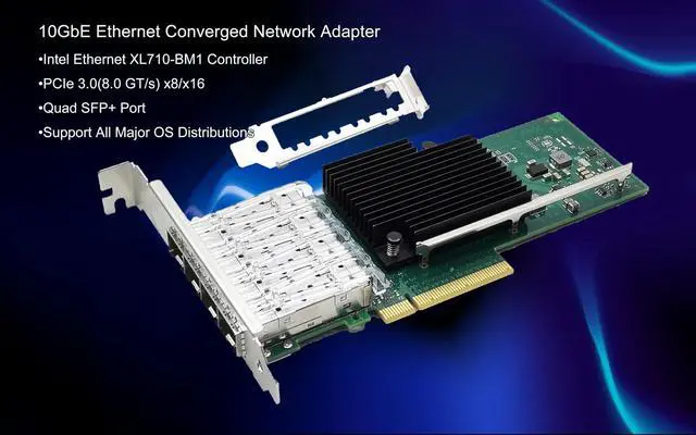 Alt view image 5 of 5 - 10Gb PCI-E NIC Network Card 10G Quad-Port SFP+ Ethernet Converged LAN Adapter CNA Compatible with Intel X710-DA4 PCI Express 3.0 x8/x16 Networking Server Support Windows/Linux/VMware