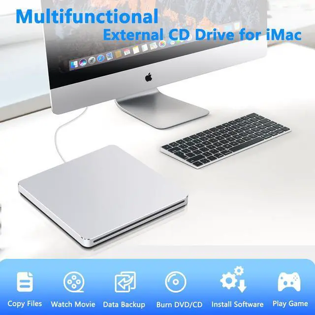 Alt view image 3 of 5 - Guamar External CD Drive for Mac: USB 3.0 Superdrive for Apple MacBook - Slim & Portable Slot-in DVD Burner for Laptop PC Windows with USB-C Adapter - Plug & Play Aluminum (Silver)